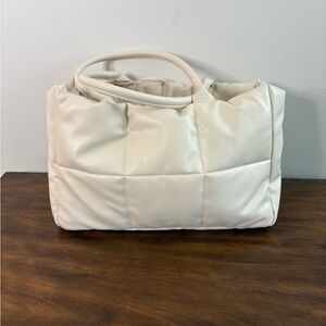 Ulta Beauty Cream Tote Bag Medium Quilted Puffer Shopping everything bag